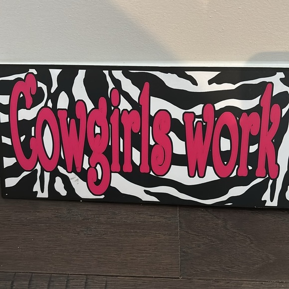 Cowgirls Work Smarter Not Harder, metal rectangle wall art, hooks on back - Picture 1 of 12